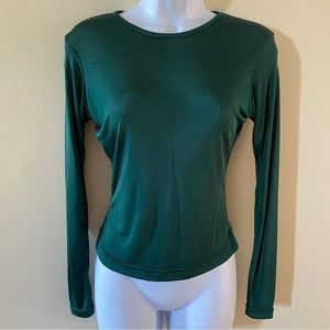 Vintage Betty Blue Long Sleeve Dark Green Nylon Blouse Size S Small Dance Top